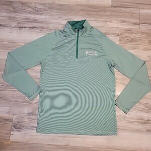 PGA‎ Tour Half Zip Shirt Womens Meduim Green Long Sleeve Striped Levelwear
